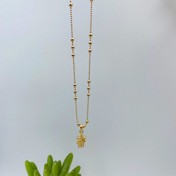 Collier chaîne bille et triple croix en plaqué or | la Trinité (au nom du Père, du fils, du Saint Esprit) – Image 4