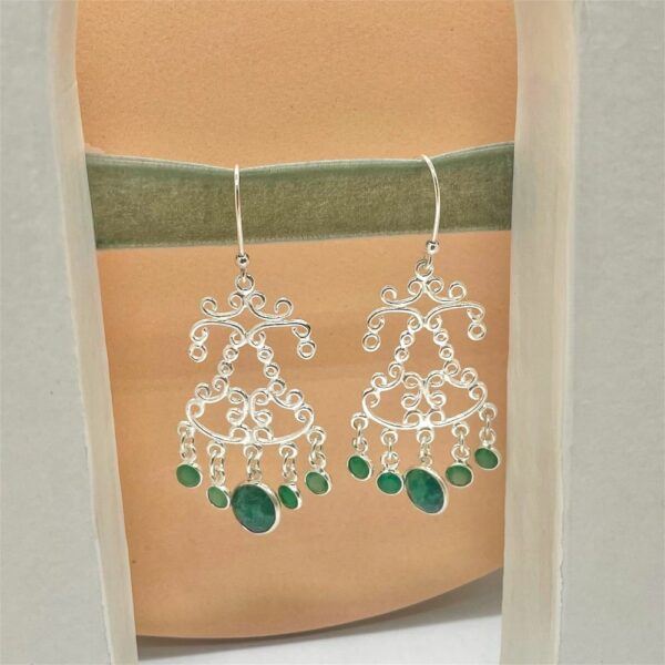 Boucles d'oreilles fines en argent et onyx vert - Gemmes ...& vous