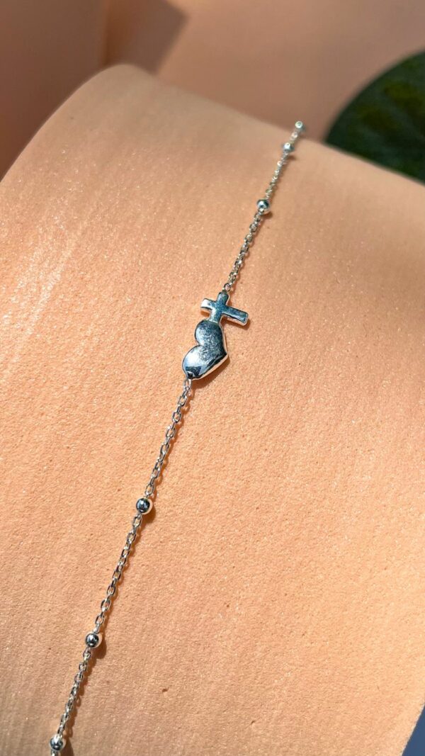 Bracelet religieux cœur et croix en argent ajustable – bijou chrétien moderne Gemmes…& Vous