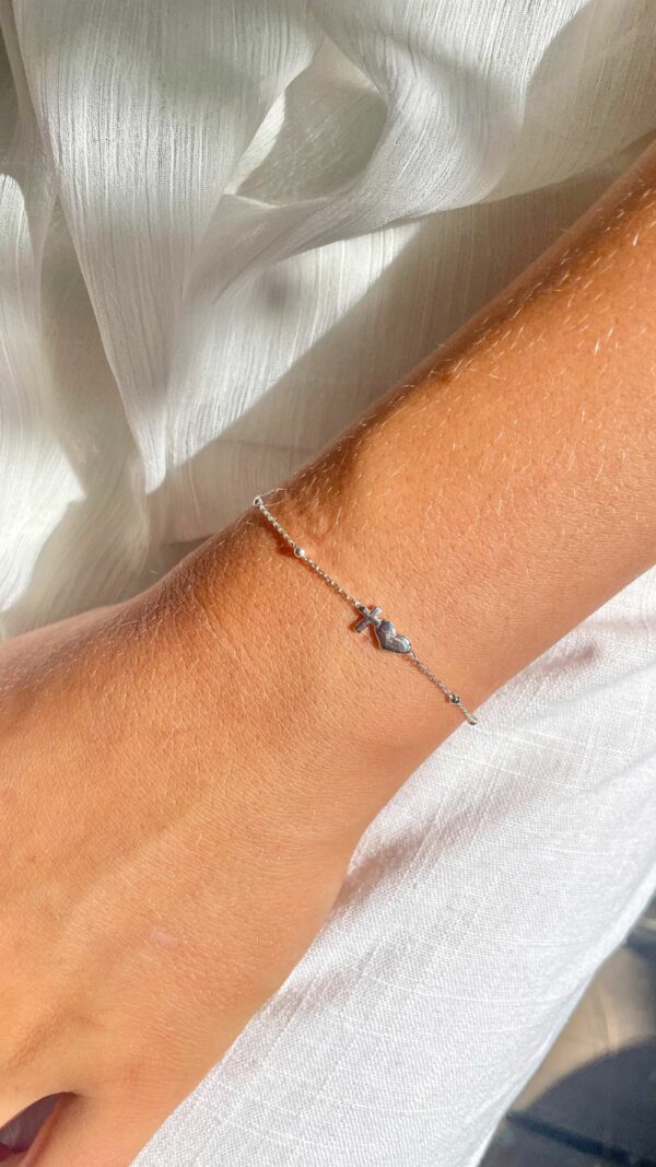 Bracelet religieux cœur et croix en argent ajustable – bijou chrétien moderne Gemmes…& Vous