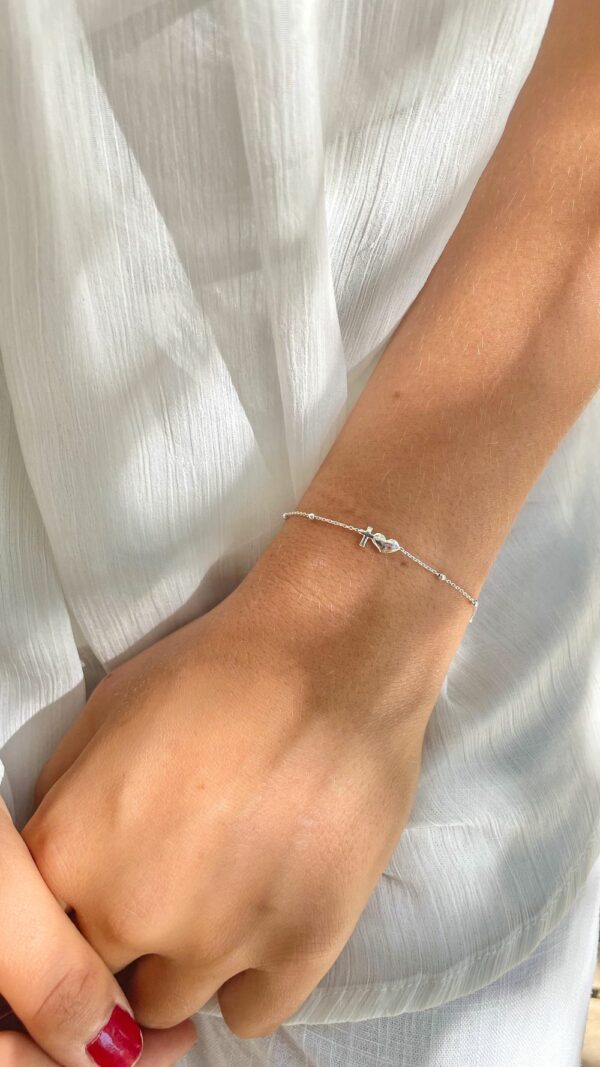 Bracelet religieux cœur et croix en argent ajustable – bijou chrétien moderne Gemmes…& Vous