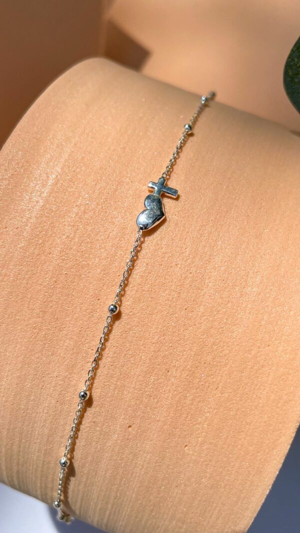 Bracelet religieux cœur et croix en argent ajustable – bijou chrétien moderne Gemmes…& Vous