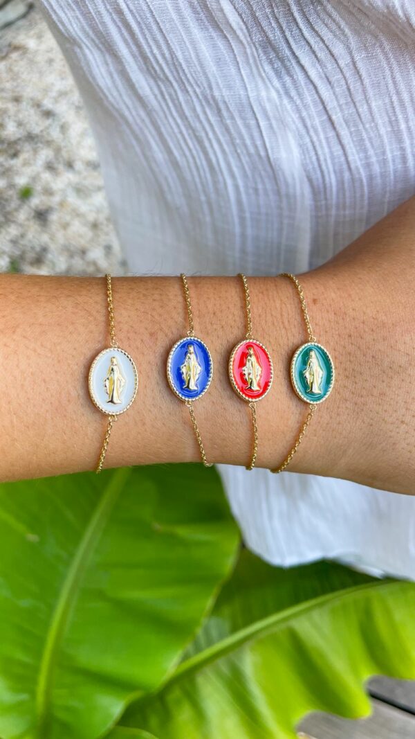 Bracelets religieux modernes en plaqué or avec médailles colorées et émaillées de la médaille miraculeuse- Médaille Vierge Marie- Bijoux chrétiens modernes Gemmes & Vous
