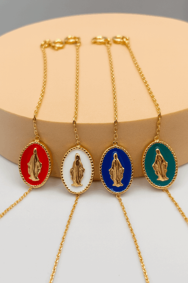 Bracelets religieux modernes en plaqué or avec médailles colorées et émaillées de la médaille miraculeuse- Médaille Vierge Marie- Bijoux chrétiens modernes Gemmes & Vous