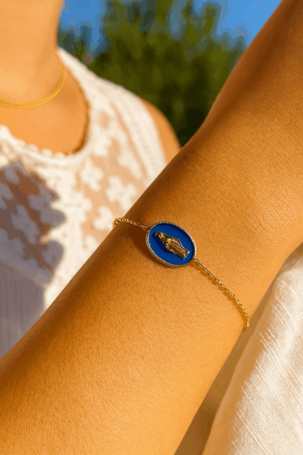 Bracelets religieux modernes en plaqué or avec médailles colorées et émaillées de la médaille miraculeuse- Médaille Vierge Marie- Bijoux chrétiens modernes Gemmes & Vous