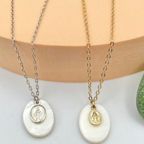 Collier médaille Nacre & Argent ou Plaqué Or Médaille miraculeuse