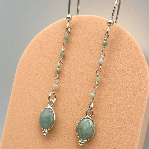 Boucles d’oreilles pendantes en argent avec perles d’amazonite,