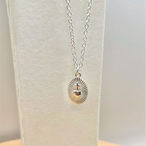 Collier sacré cœur argent 925 femme médaille rayonnante bijou chrétien moderne 45 cm